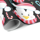 kerstpinguïn cartoon snoepriet zwart cadeaupapier (Rol Hoek)