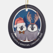 kerstpinguïn Couple Cute Santa en Reindester Keramisch Ornament (Links)