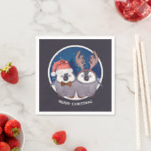 Kerstpinguïn Couple Schattig op maat Servetten (Insitu)
