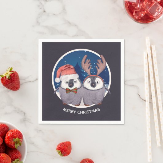 Kerstpinguïn Couple Schattig op maat Servetten (Insitu)