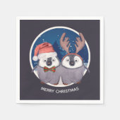 Kerstpinguïn Couple Schattig op maat Servetten (Voorkant)