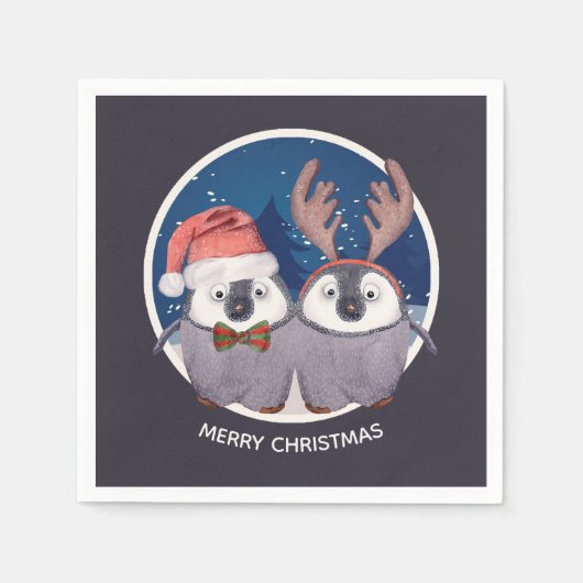 Kerstpinguïn Couple Schattig op maat Servetten (Voorkant)