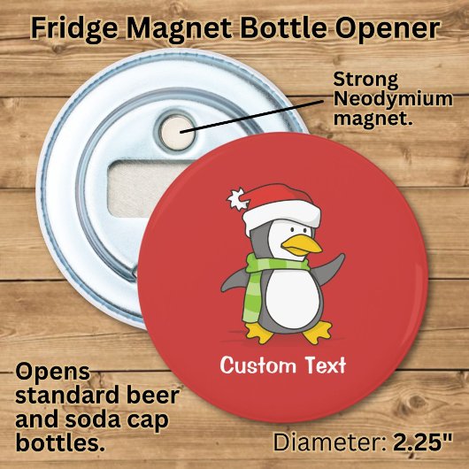 Kerstpinguïn die over sneeuw loopt button flesopener