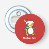 Kerstpinguïn die over sneeuw loopt button flesopener (Voorkant)