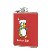 Kerstpinguïn die over sneeuw loopt heupfles (Links)