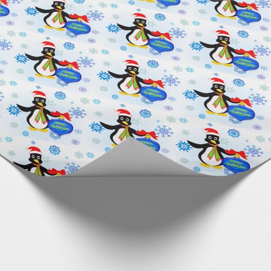 Kerstpinguïn en Snowflakes Cadeaupapier (Hoek)