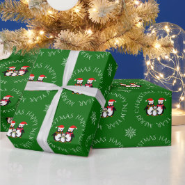 kerstpinguïn familie aangepaste tekst groen cadeaupapier