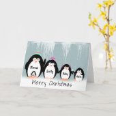 Kerstpinguïn familie in sneeuw kaart (Gele Bloem)