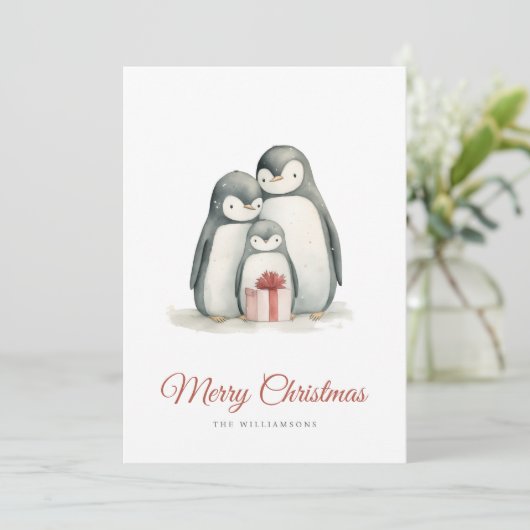 Kerstpinguïn Feestdagenkaart (Staand voorkant)