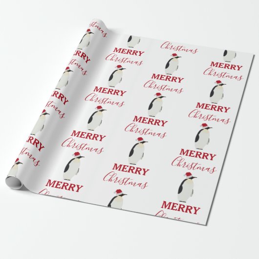 Kerstpinguin Funny Animal met Santa Hat Cadeaupapier (Uitgerold)