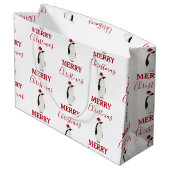 Kerstpinguin Funny Animal met Santa Hat Groot Cadeauzakje (Achterkant Gekanteld)