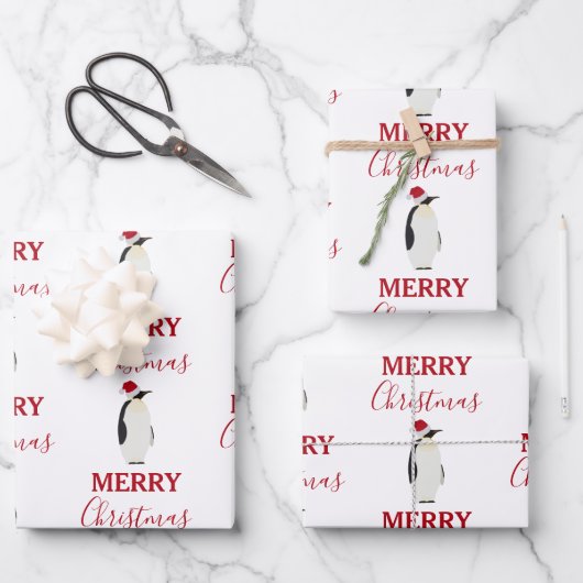 Kerstpinguin Funny Animal met Santa Hat Inpakpapier Vel (Voorkant)