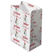Kerstpinguin Funny Animal met Santa Hat Medium Cadeauzakje (Voorkant Gekanteld)