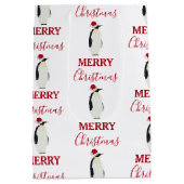 Kerstpinguin Funny Animal met Santa Hat Medium Cadeauzakje (Achterkant)