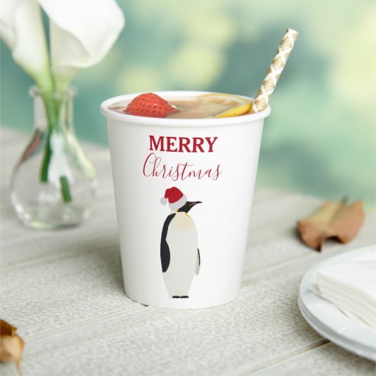 Kerstpinguin Funny Animal met Santa Hat Papieren Bekers (Insitu)