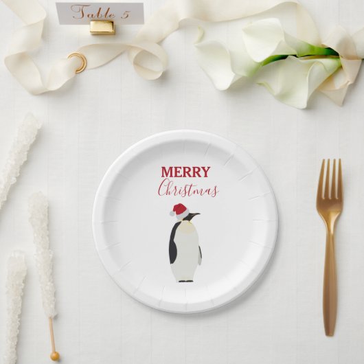 Kerstpinguin Funny Animal met Santa Hat Papieren Bordje (Huwelijk)