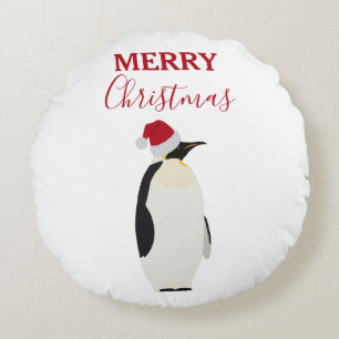 Kerstpinguin Funny Animal met Santa Hat Rond Kussen