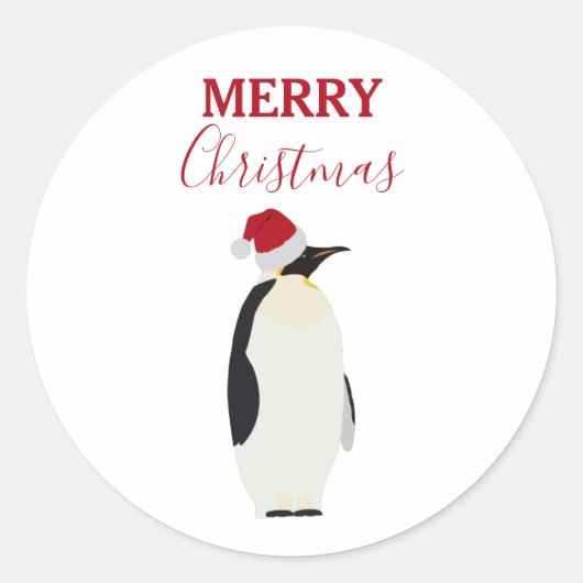 Kerstpinguin Funny Animal met Santa Hat Ronde Sticker (Voorkant)