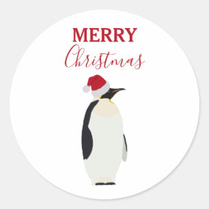 Kerstpinguin Funny Animal met Santa Hat Ronde Sticker