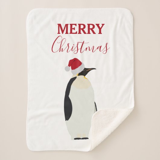 Kerstpinguin Funny Animal met Santa Hat Sherpa Deken (Voorkant)