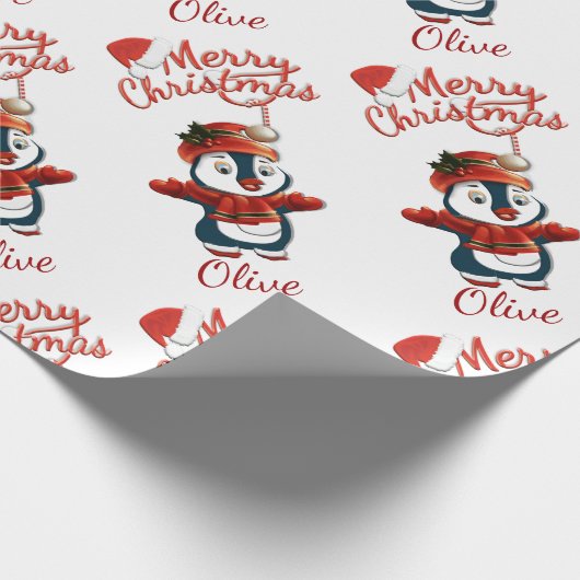 Kerstpinguïn | Gepersonaliseerd Cadeaupapier (Hoek)