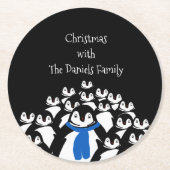 Kerstpinguïn gepersonaliseerd feest ronde kartonnen onderzetter (Voorkant)