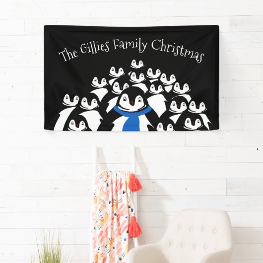 Kerstpinguïn gepersonaliseerd feest spandoek (Insitu)