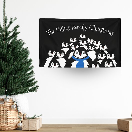 Kerstpinguïn gepersonaliseerd feest spandoek