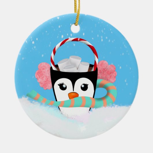 kerstpinguïn Hot Chocolade Keramisch Ornament (Voorkant)