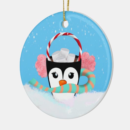 kerstpinguïn Hot Chocolade Keramisch Ornament (Links)