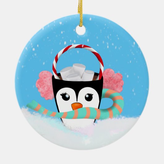 kerstpinguïn Hot Chocolade Keramisch Ornament (Achterkant)