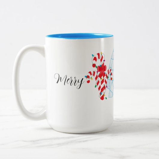 Kerstpinguïn Igloo Candy Cane en Lichten Tweekleurige Koffiemok (Links)