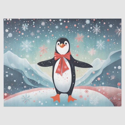 Kerstpinguïn in de sneeuw tissuepapier (Voorkant)