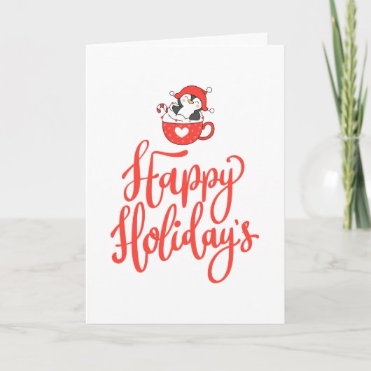 Kerstpinguïn in een Cup Holiday Kaart (Voorkant)