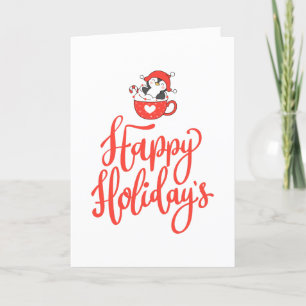 Kerstpinguïn in een Cup Holiday Kaart