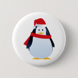 Kerstpinguïn in een kersthat ronde button 5,7 cm