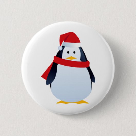 Kerstpinguïn in een kersthat ronde button 5,7 cm (Voorkant)
