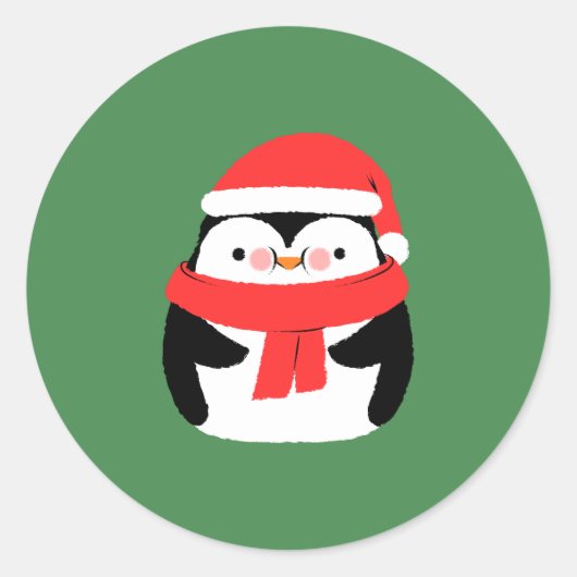 Kerstpinguïn in kerstmuts Aangepast Ronde Sticker (Voorkant)