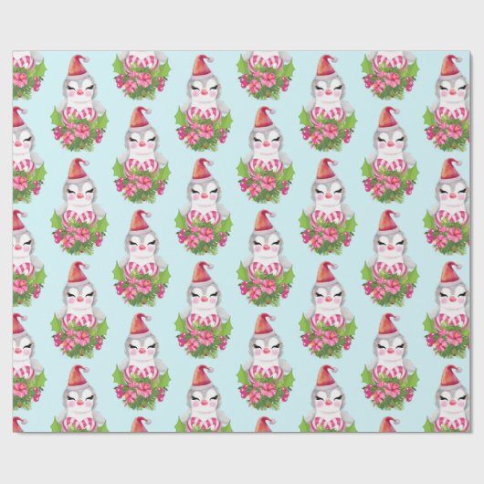 kerstpinguïn in Santa Hat Wrapping Paper Cadeaupapier (Vlak)