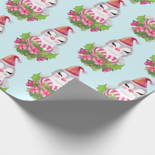 kerstpinguïn in Santa Hat Wrapping Paper Cadeaupapier (Hoek)