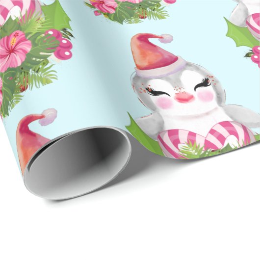 kerstpinguïn in Santa Hat Wrapping Paper Cadeaupapier (Rol Hoek)