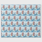 Kerstpinguïn in sneeuwvlokken cadeaupapier (Vlak)