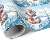 Kerstpinguïn in sneeuwvlokken cadeaupapier (Rol Hoek)