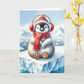 Kerstpinguïn in sneeuwvlokken kaart (Gele Bloem)