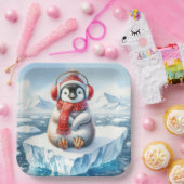 Kerstpinguïn in sneeuwvlokken papieren bordje (Feest)