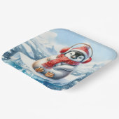 Kerstpinguïn in sneeuwvlokken papieren bordje (Gebogen)
