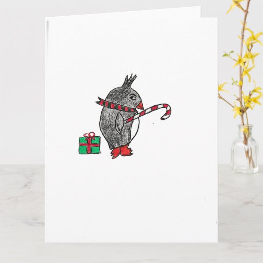 Kerstpinguïn Kaart (Gele Bloem)