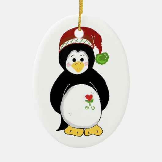 Kerstpinguïn Keramisch Ornament (Voorkant)