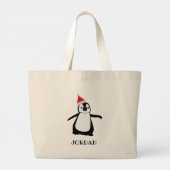 Kerstpinguïn Kerstmuts gepersonaliseerd Grote Tote Bag (Achterkant)