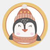 Kerstpinguïn Klassieke Ronde Sticker (Voorkant)